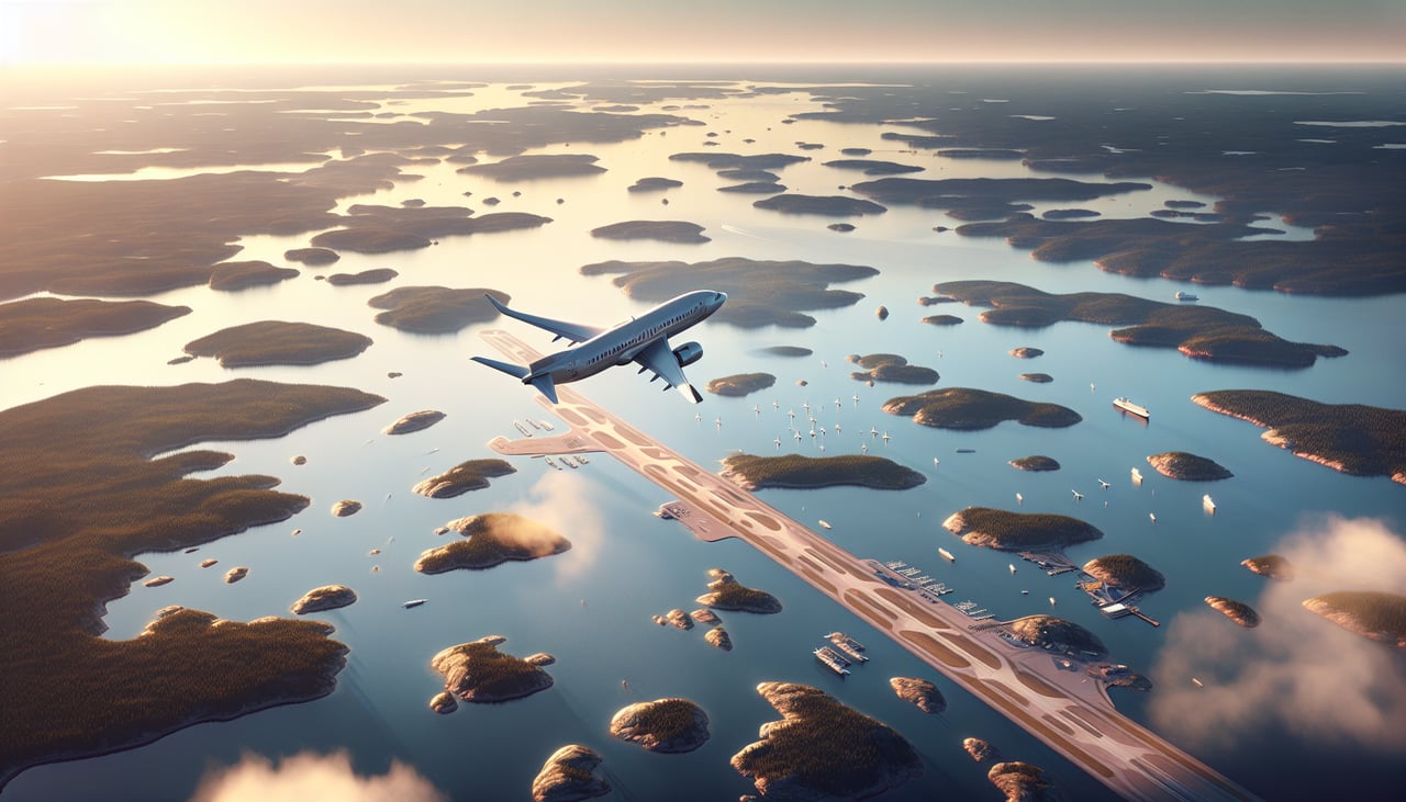 Right window seat view during takeoff from Stockholm (ARN) — Stockholm city center and Gamla Stan skyline, the inner Stockholm archipelago islands, Lake Mälaren's eastern bays, and the Baltic Sea coastline beyond Stockholm