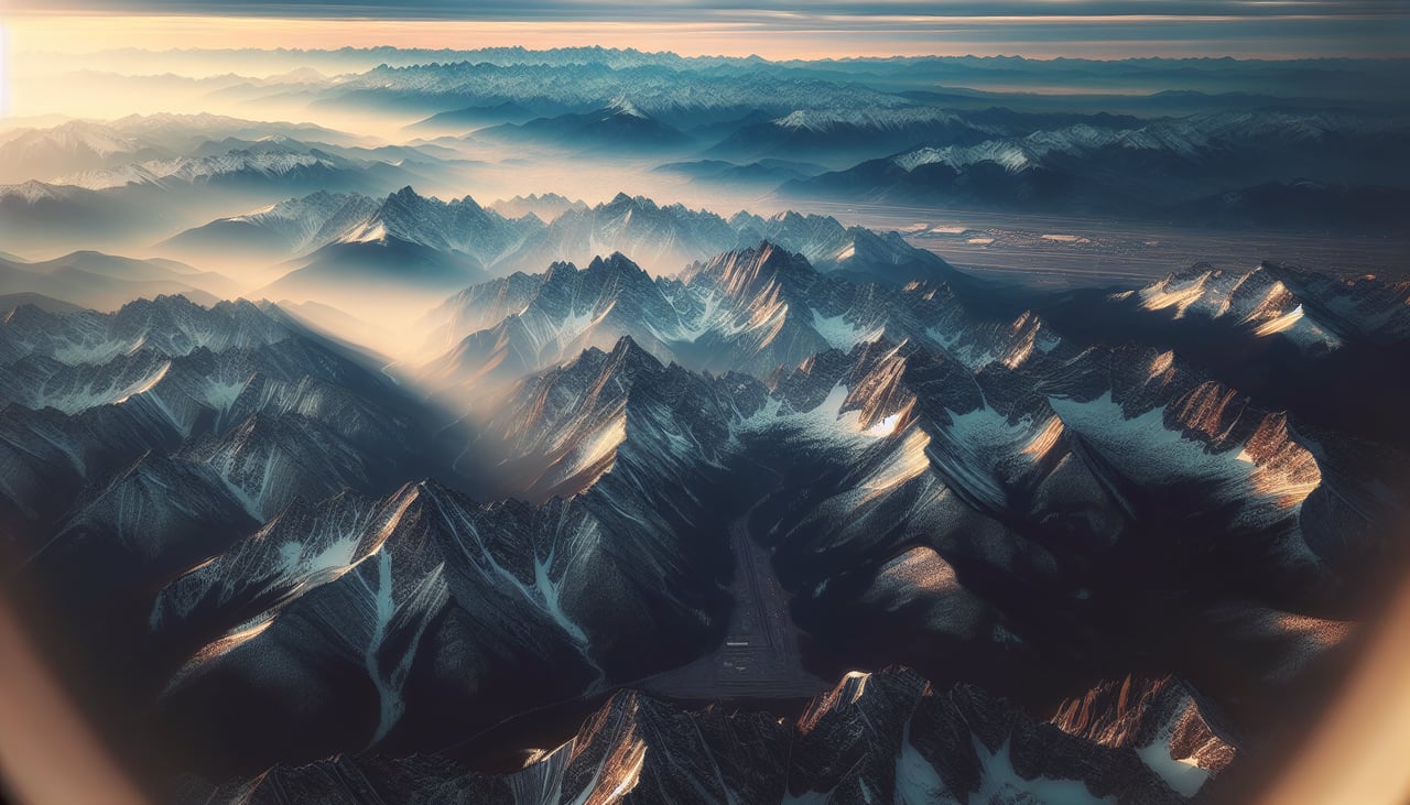 Right window seat view during landing at Denver (DEN) — Front Range of the Rocky Mountains, foothills west of Denver, possible distant view of Longs Peak or Pikes Peak silhouette, high plains terrain