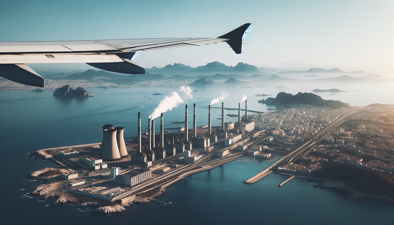 Aerial window seat view during takeoff from Dublin (right side) — Dublin Bay (immediate offshore), Wicklow Mountains (distant south-southeast), Irish Sea extending to the horizon, Howth Peninsula (north side of bay)