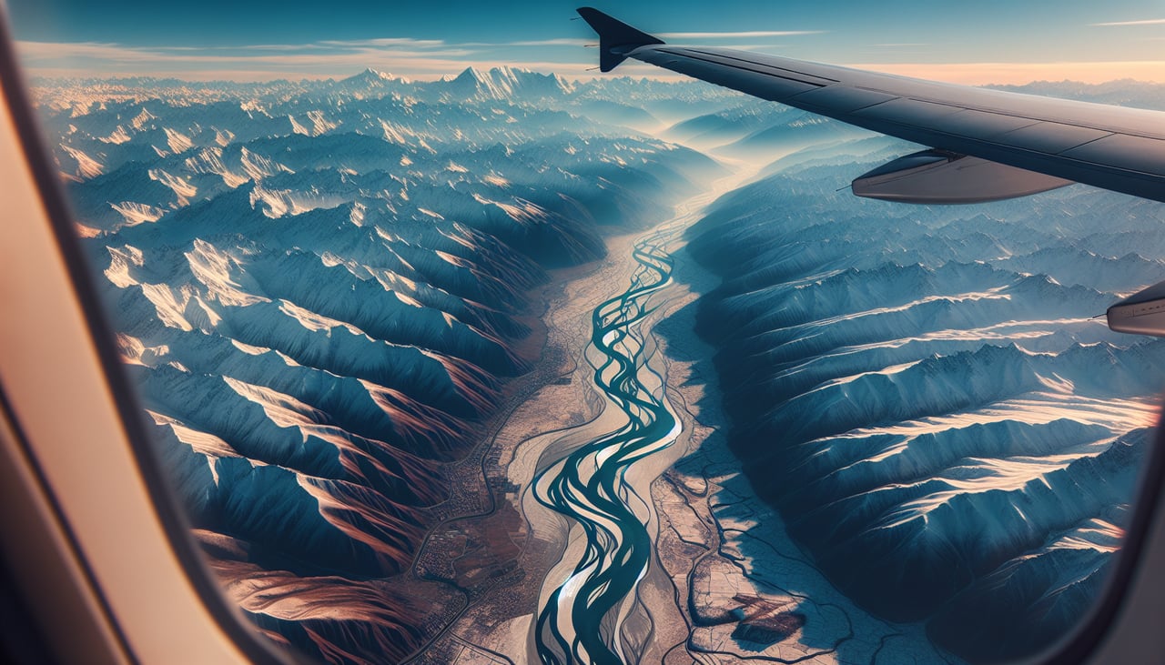 Right window seat view during takeoff from Fairbanks (FAI) — Alaska Range, Denali (on clear days, ~130 miles distant), Tanana River, city of Fairbanks