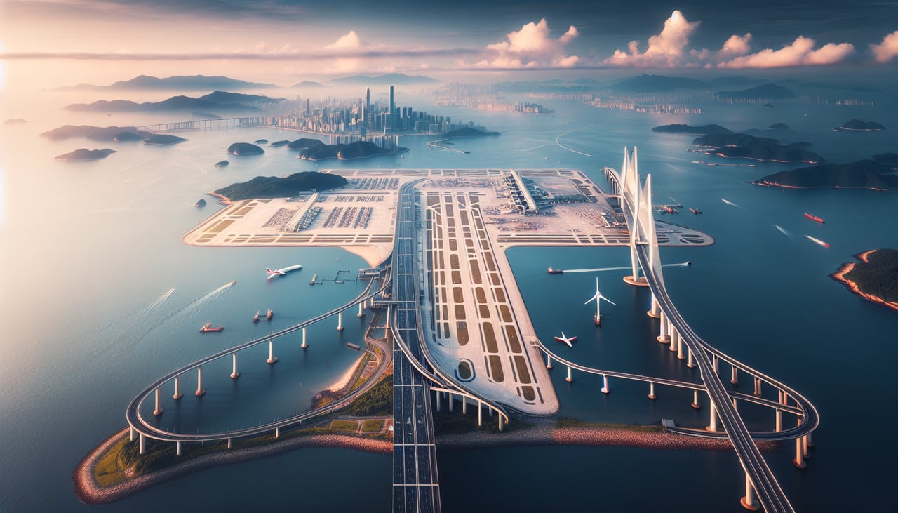 Aerial window seat view during landing at Hong Kong (right side) — Pearl River Delta, Lantau Island peaks, Hong Kong Island skyline, South China Sea coastline