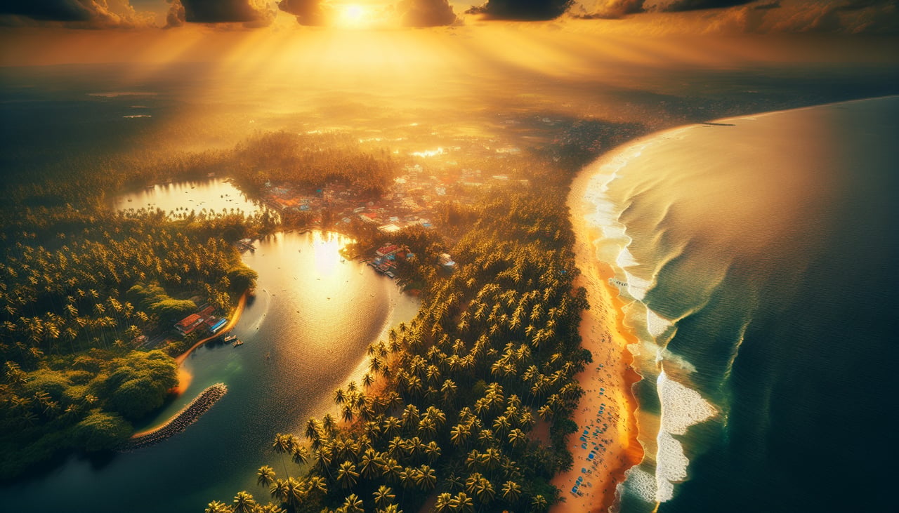 Aerial window seat view during landing at Trivandrum (right side) — Kerala backwaters, Arabian Sea coastline, coconut groves, Trivandrum city outskirts