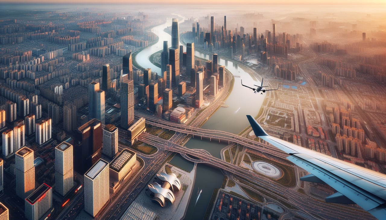 Right window seat view during takeoff from Moscow (VKO) — Moskva River meanders below; Moscow city center skyline visible to the northeast as you climb; Sokolniki Park and surrounding urban grid; forested areas of the Moscow Oblast to the southwest