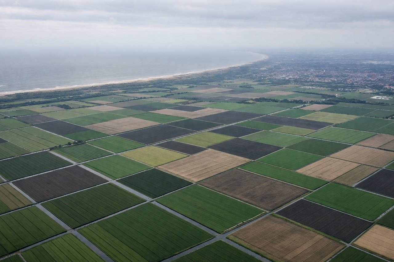 Right window seat view during landing at Amsterdam (AMS) — Amsterdam city center and canal ring, IJsselmeer/Markermeer, Amstel river, Zaanse Schans windmill area to the north