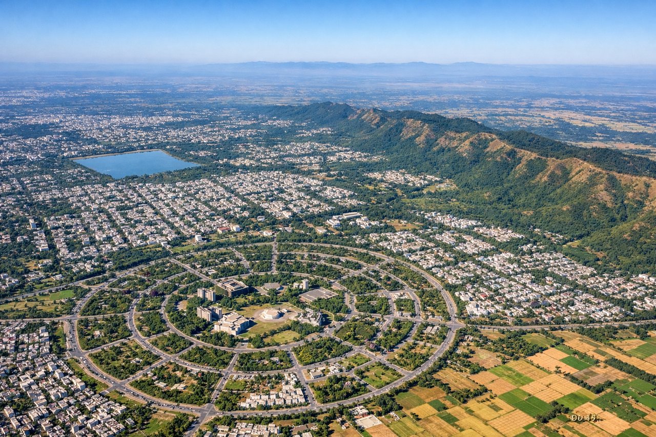 Aerial window seat view during takeoff from Chandigarh (right side) — Shivalik Range foothills, Sutlej River valley, Chandigarh city grid, Pinjor Gardens area